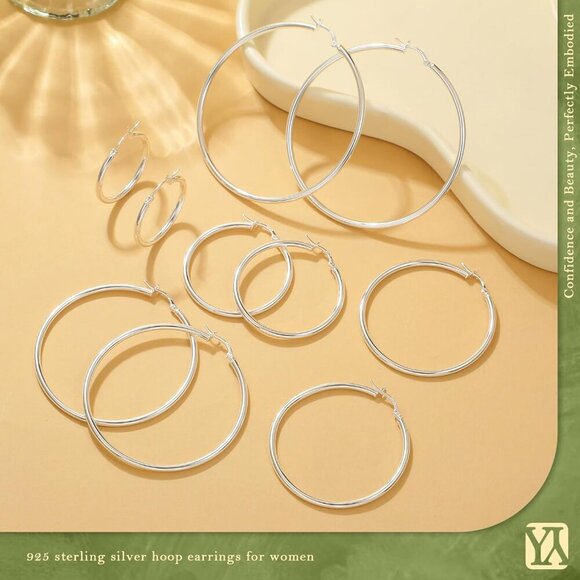 Sterling Silver Hoop Earrings 60mm Hypoallergenic Waterpoof Lightweight - Picture 7 of 7